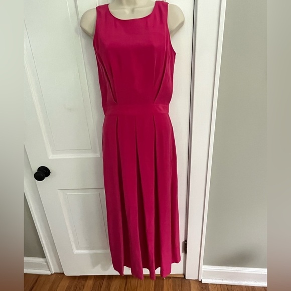 J. Peterman 100% Silk Hot Pink Maxi Dress size Small Quiet Luxury Wedding Guest - Picture 1 of 10